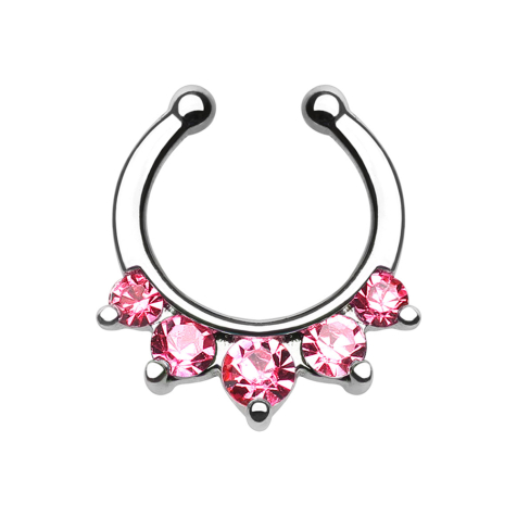 Fake Septum mit fünf pinken Kristallen