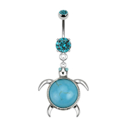 Banane argent avec pendentif tortue et pierre turquoise