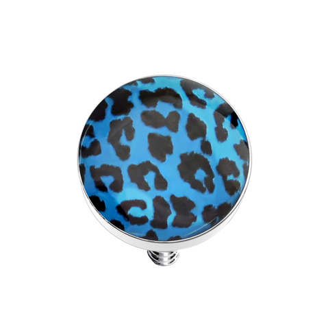 Dermal Anchor Scheibe mit Leopardenmuster blau