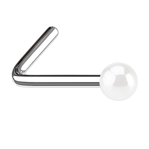 Angled nose stud with white pearl