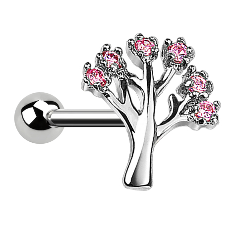 Micro Barbell mit Baum und Kristall pink