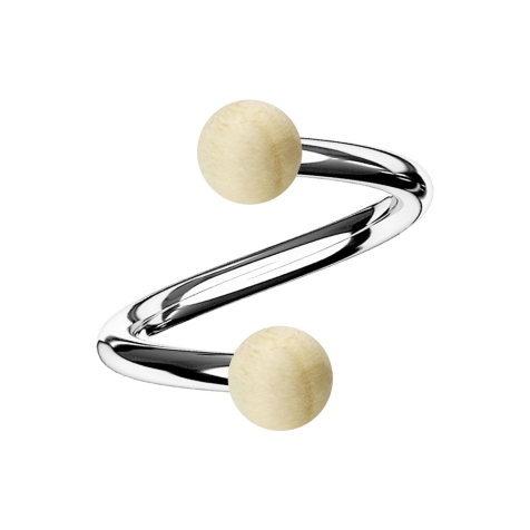 Spirale in argento con due sfere in legno di coccodrillo