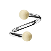 Spirale in argento con due sfere in legno di coccodrillo