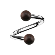 Spirale dargento con due sfere in legno di sono