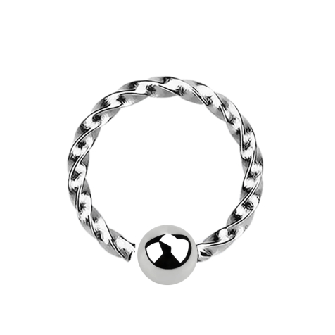Anneau Micro Closure argenté tressé avec boule fixée dun côté