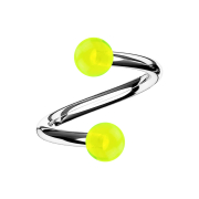 Spiral silver with two balls yellow transparent