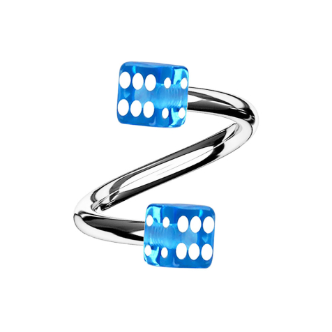 Micro Spirale silber mit zwei Würfel hellblau transparent