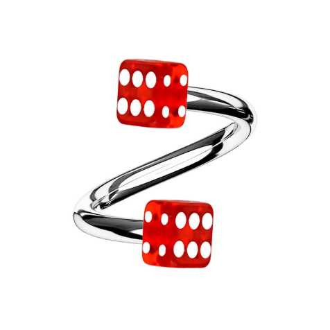 Micro spirale argento con due cubi rossi trasparenti