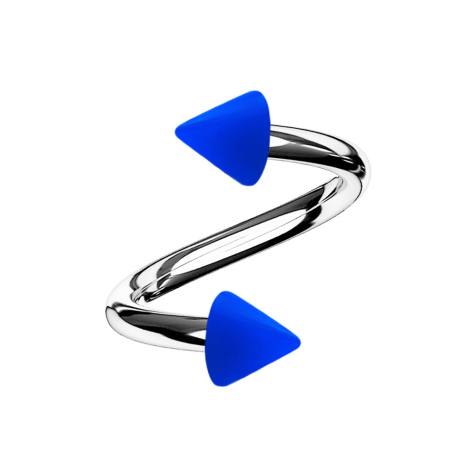 Micro spirale argentée avec deux cônes bleu foncé