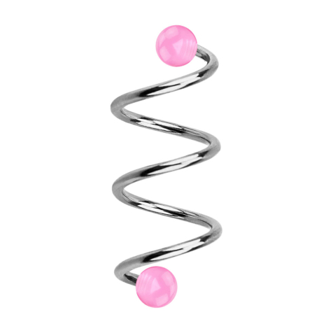 Micro spirale argentée avec deux boules rose transparent