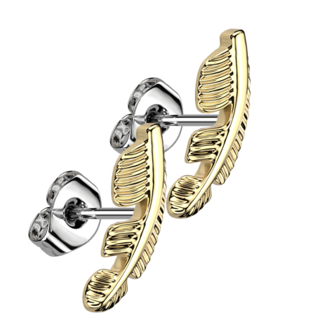 Gold-plated feather stud earrings