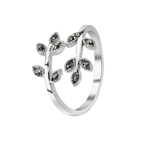 Ring mit Blätter Kristall schwarz