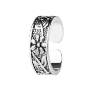Bague argent avec fleur et feuilles