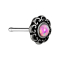 Nose stud straight silver filigree tribal hearts with opal pink