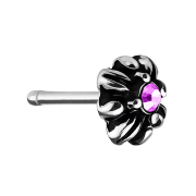 Clou nasal droit argent croix tribale avec cristal rose