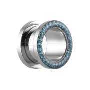 Flesh Tunnel Supernova High Polished mit Kristall aqua...