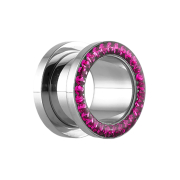 Flesh Tunnel Supernova High Polished mit Kristall fuchsia...