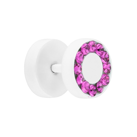 Fake Plug Supernova Pure White mit Swarovski Kristall fuchsia