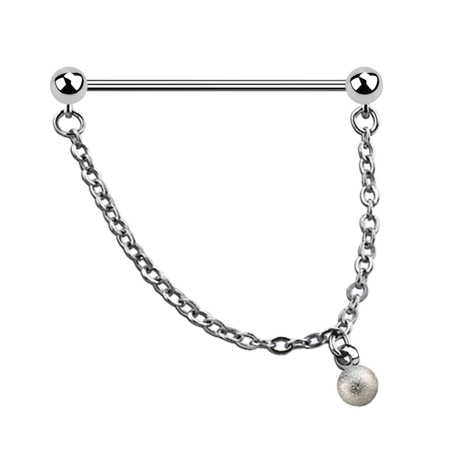 Barbell argent boucle avec deux boules et pendentif boule moucheté sur chaîne