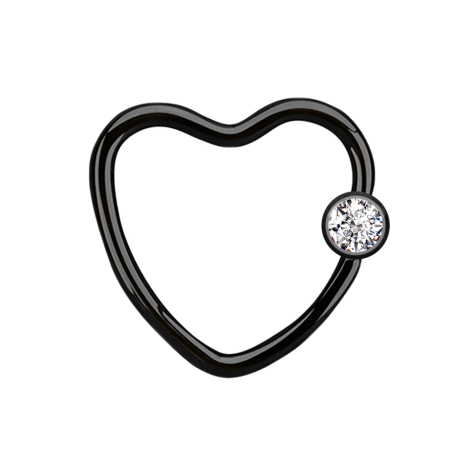 Anello di chiusura Micro Ball cuore nero con sfera di cristallo argento