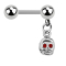 Micro Barbell argent avec boule et pendentif tête de mort cristal rouge
