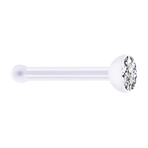 Nose stud straight transparent with crystal silver