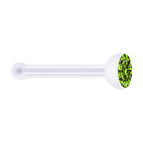 Clous de nez droit transparent avec cristal vert clair