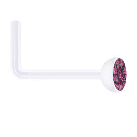 Nasenstecker gewinkelt transparent mit Kristall pink