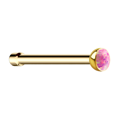 Straight gold-plated nose stud with pink opal