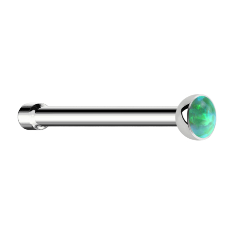 Clou de nez droit argenté avec opale verte