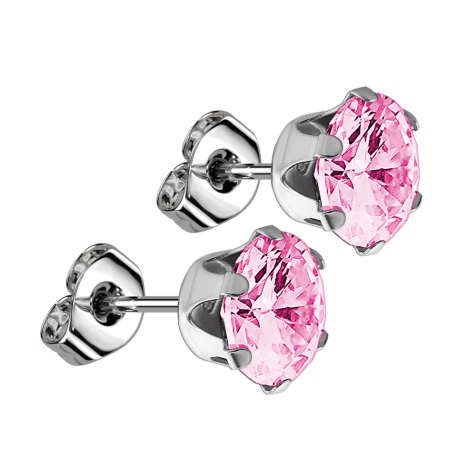 Ohrstecker mit rundem Kristall pink