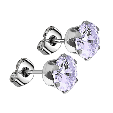 Stud earrings with round crystal lavender