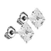 Boucles doreilles avec cristal carré argenté