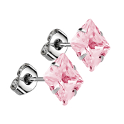 Boucles doreilles avec cristal carré rose