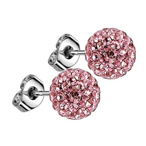 Stud earrings with crystal ball pink