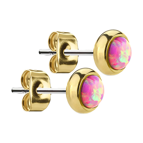 Gold-plated stud earrings with pink opal