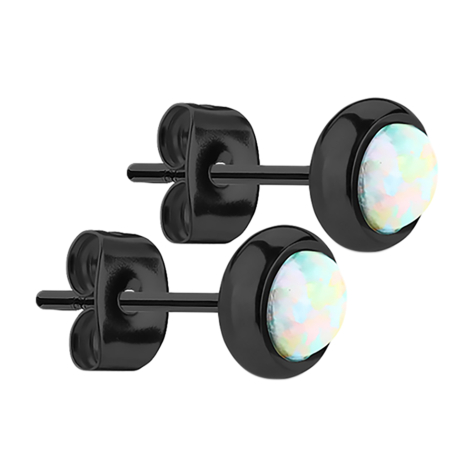 Stud earrings black with opal white