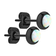 Boucles doreilles noires avec opale blanche