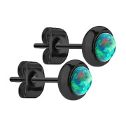 Stud earrings black with opal green