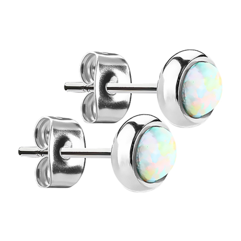 Stud earrings silver with white opal