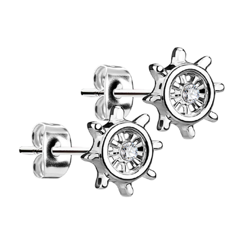 Stud earrings yacht wheel silver with crystal silver
