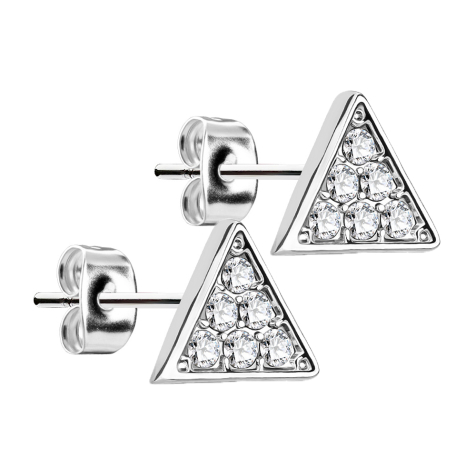 Clou doreille triangulaire argenté avec cristal argenté