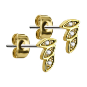 Stud earrings three feathers gold-plated with crystal silver