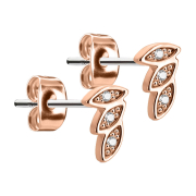 Ohrstecker drei Federn rosegold mit Kristall silber