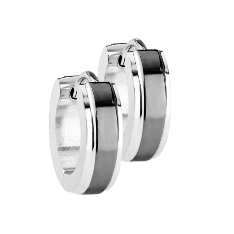 Folding earring silver with thin black stripe