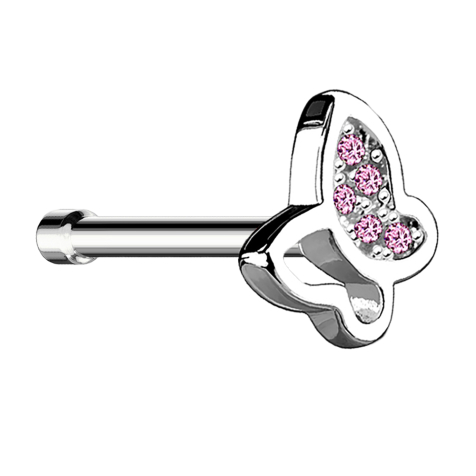 Nasenstecker gerade silber mit Schmetterling und Kristall pink
