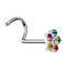 Nose stud bent silver with flower and 5 colored crystals