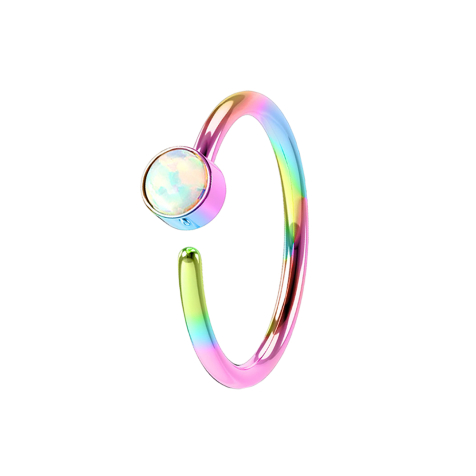 Anello micro piercing colorato con opale bianco