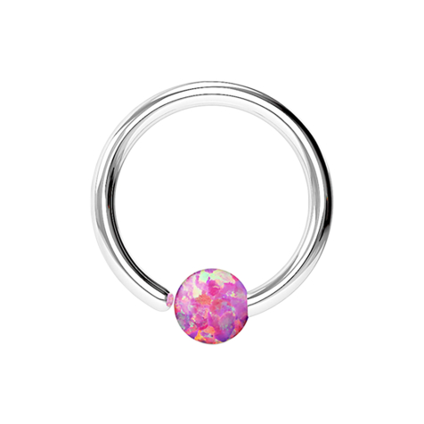 Micro Closure Ring silver with ball opal fixed on one side pink