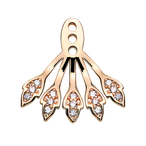 Earring Ear Jacket rose gold with five crystal leaves